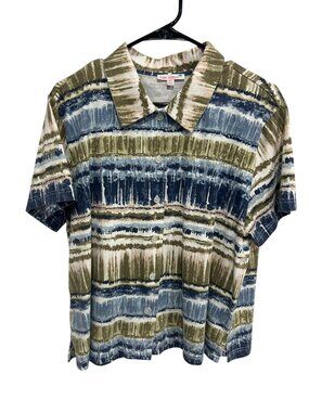Palm Harbor XL Mens Blue Green Striped Tie-Dye Shirt Boho Creativecore Skater